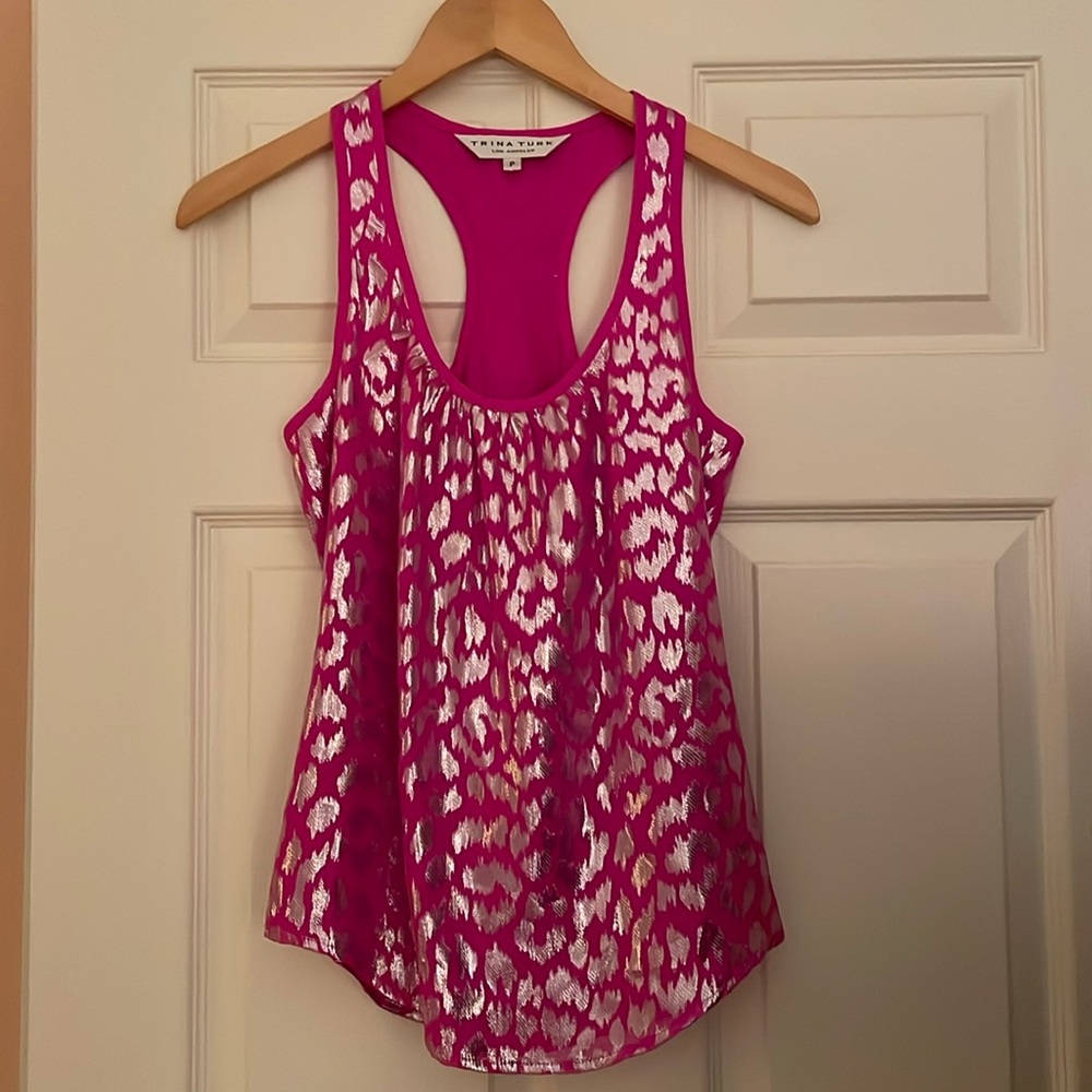 Trina Turk silver cheetah print blouse